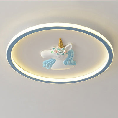 Moderne Art Deco Kinder Acryl Eisen Einhorn Runde LED Deckenleuchte für Schlafzimmer & Wohnzimmer 