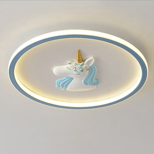 Moderne Art Deco Kinder Acryl Eisen Einhorn Runde LED Deckenleuchte für Schlafzimmer & Wohnzimmer 