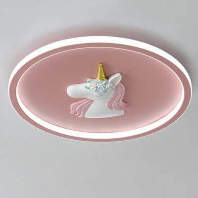 Moderne Art Deco Kinder Acryl Eisen Einhorn Runde LED Deckenleuchte für Schlafzimmer & Wohnzimmer 