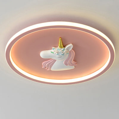 Moderne Art Deco Kinder Acryl Eisen Einhorn Runde LED Deckenleuchte für Schlafzimmer & Wohnzimmer 