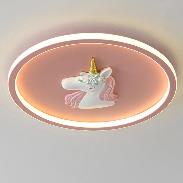 Moderne Art Deco Kinder Acryl Eisen Einhorn Runde LED Deckenleuchte für Schlafzimmer & Wohnzimmer 