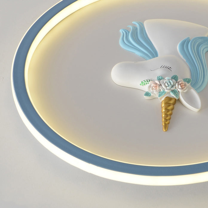 Moderne Art Deco Kinder Acryl Eisen Einhorn Runde LED Deckenleuchte für Schlafzimmer & Wohnzimmer 