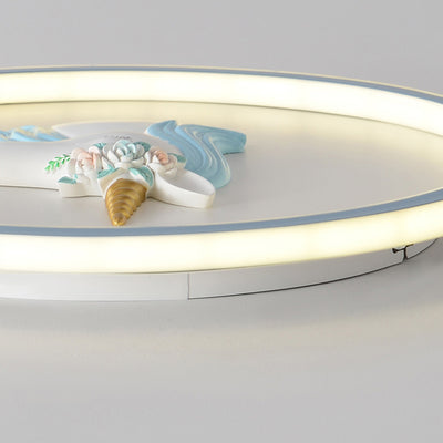 Moderne Art Deco Kinder Acryl Eisen Einhorn Runde LED Deckenleuchte für Schlafzimmer & Wohnzimmer 