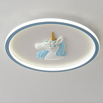 Moderne Art Deco Kinder Acryl Eisen Einhorn Runde LED Deckenleuchte für Schlafzimmer & Wohnzimmer 