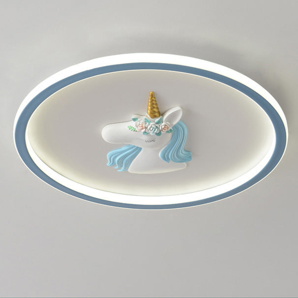 Moderne Art Deco Kinder Acryl Eisen Einhorn Runde LED Deckenleuchte für Schlafzimmer & Wohnzimmer 