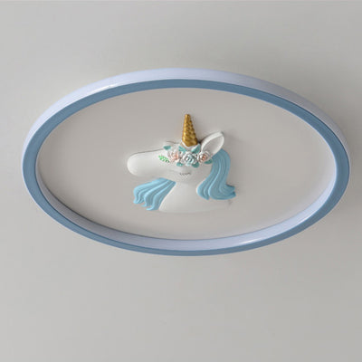 Moderne Art Deco Kinder Acryl Eisen Einhorn Runde LED Deckenleuchte für Schlafzimmer & Wohnzimmer 