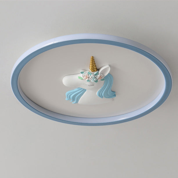 Moderne Art Deco Kinder Acryl Eisen Einhorn Runde LED Deckenleuchte für Schlafzimmer & Wohnzimmer 