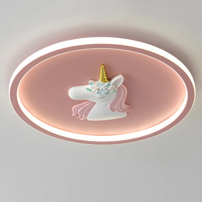 Moderne Art Deco Kinder Acryl Eisen Einhorn Runde LED Deckenleuchte für Schlafzimmer & Wohnzimmer 