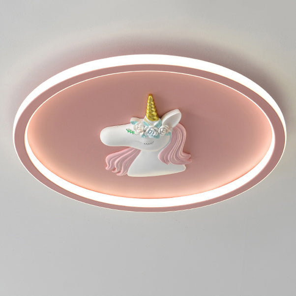 Moderne Art Deco Kinder Acryl Eisen Einhorn Runde LED Deckenleuchte für Schlafzimmer & Wohnzimmer 