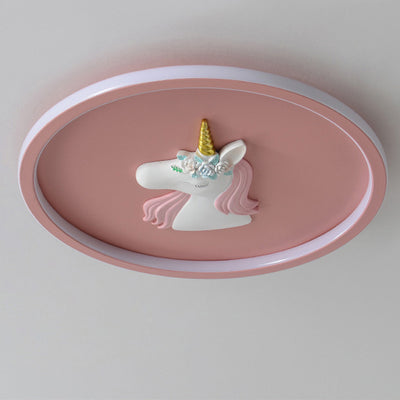 Moderne Art Deco Kinder Acryl Eisen Einhorn Runde LED Deckenleuchte für Schlafzimmer & Wohnzimmer 