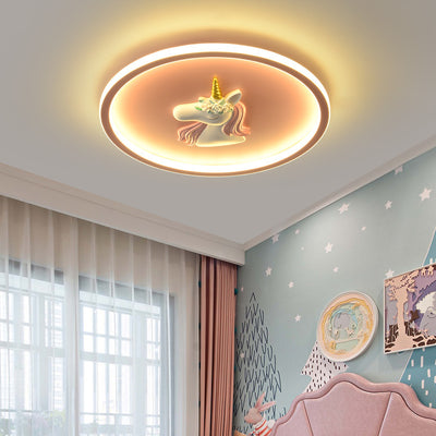Moderne Art Deco Kinder Acryl Eisen Einhorn Runde LED Deckenleuchte für Schlafzimmer & Wohnzimmer 