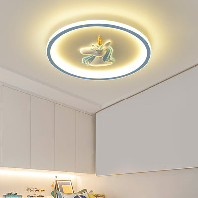 Moderne Art Deco Kinder Acryl Eisen Einhorn Runde LED Deckenleuchte für Schlafzimmer & Wohnzimmer 
