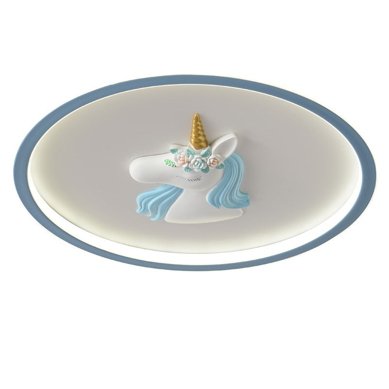 Moderne Art Deco Kinder Acryl Eisen Einhorn Runde LED Deckenleuchte für Schlafzimmer & Wohnzimmer 