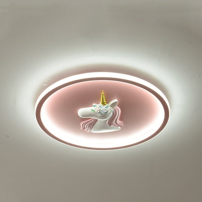 Moderne Art Deco Kinder Acryl Eisen Einhorn Runde LED Deckenleuchte für Schlafzimmer & Wohnzimmer 