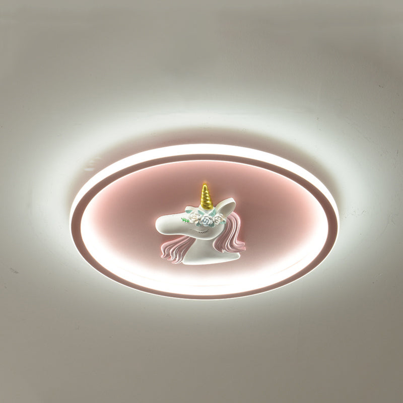 Moderne Art Deco Kinder Acryl Eisen Einhorn Runde LED Deckenleuchte für Schlafzimmer & Wohnzimmer 