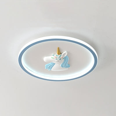 Moderne Art Deco Kinder Acryl Eisen Einhorn Runde LED Deckenleuchte für Schlafzimmer & Wohnzimmer 