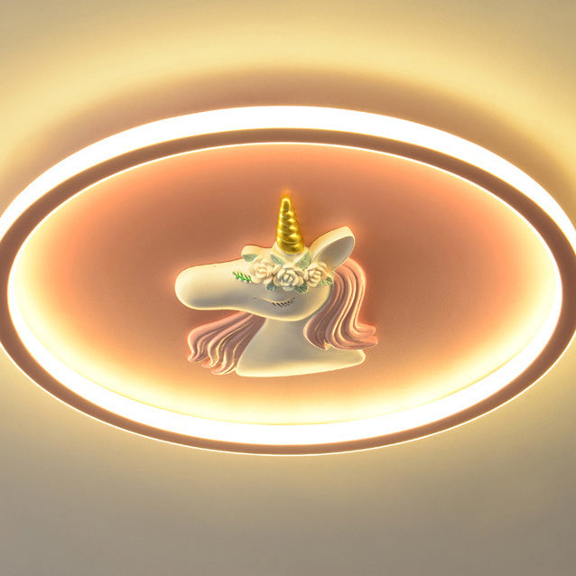 Moderne Art Deco Kinder Acryl Eisen Einhorn Runde LED Deckenleuchte für Schlafzimmer & Wohnzimmer 