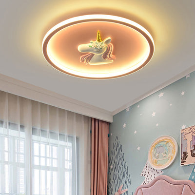 Moderne Art Deco Kinder Acryl Eisen Einhorn Runde LED Deckenleuchte für Schlafzimmer & Wohnzimmer 