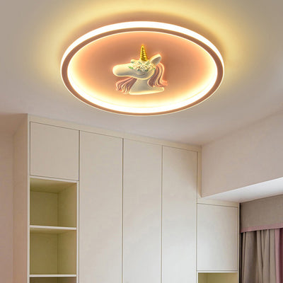 Moderne Art Deco Kinder Acryl Eisen Einhorn Runde LED Deckenleuchte für Schlafzimmer & Wohnzimmer 