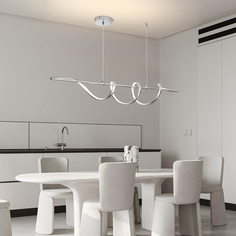 Lámpara colgante contemporánea de aluminio creativo PVC lineal curvada LED para isla de comedor 