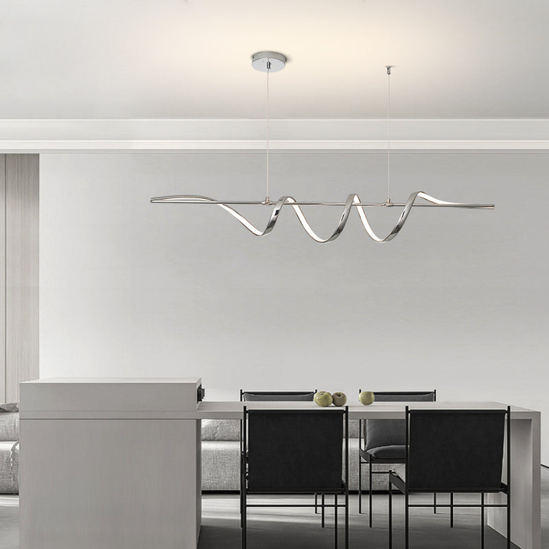 Lámpara colgante contemporánea de aluminio creativo PVC lineal curvada LED para isla de comedor 