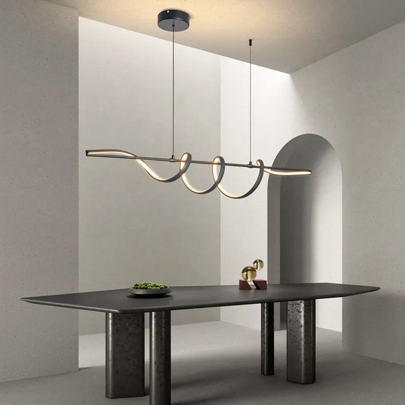 Lámpara colgante contemporánea de aluminio creativo PVC lineal curvada LED para isla de comedor 