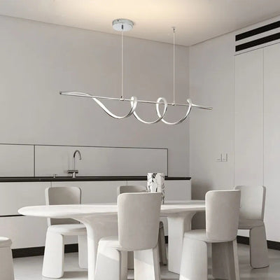 Lámpara colgante contemporánea de aluminio creativo PVC lineal curvada LED para isla de comedor 