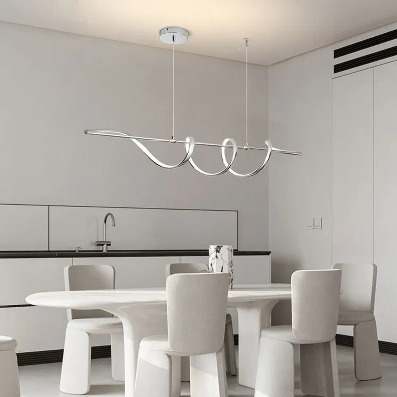 Lámpara colgante contemporánea de aluminio creativo PVC lineal curvada LED para isla de comedor 