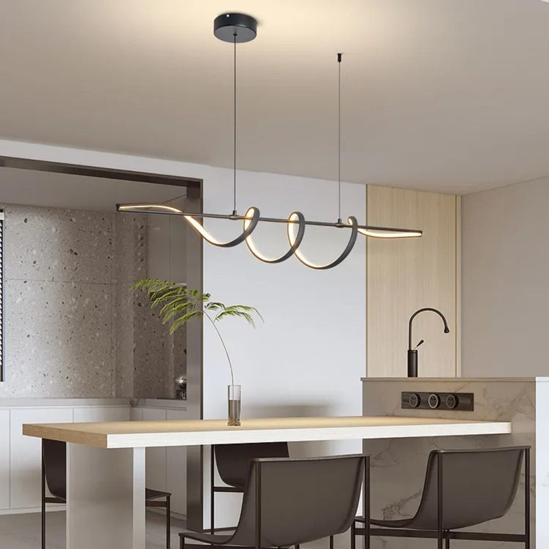 Lámpara colgante contemporánea de aluminio creativo PVC lineal curvada LED para isla de comedor 