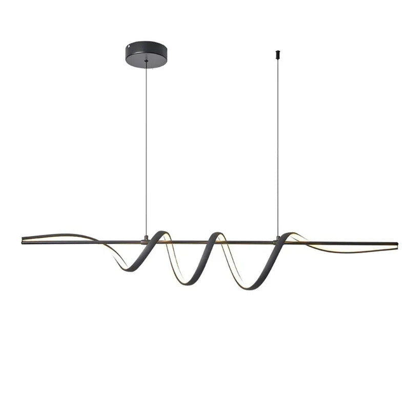 Lámpara colgante contemporánea de aluminio creativo PVC lineal curvada LED para isla de comedor 
