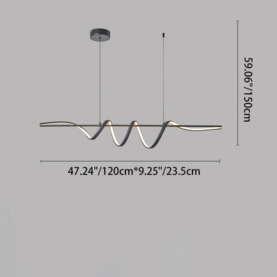 Lámpara colgante contemporánea de aluminio creativo PVC lineal curvada LED para isla de comedor 