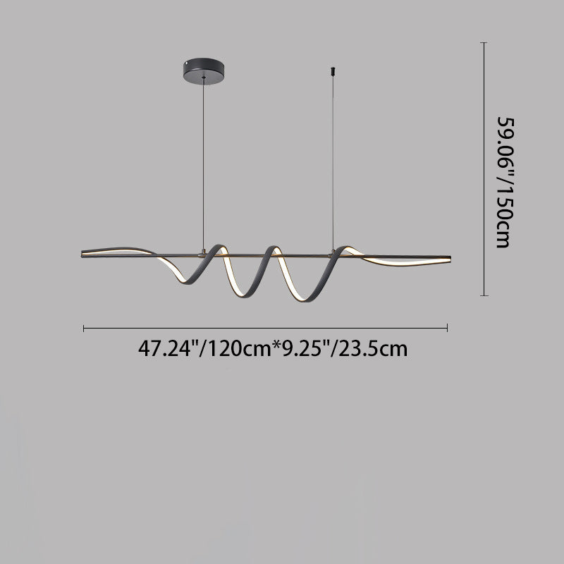 Lámpara colgante contemporánea de aluminio creativo PVC lineal curvada LED para isla de comedor 