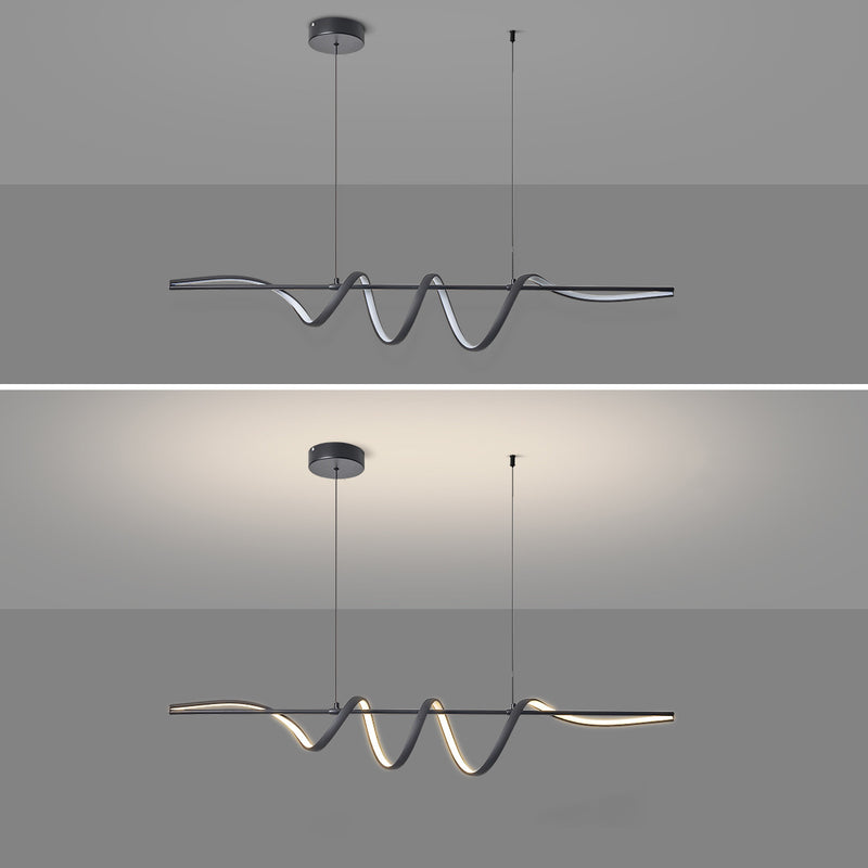 Lámpara colgante contemporánea de aluminio creativo PVC lineal curvada LED para isla de comedor 