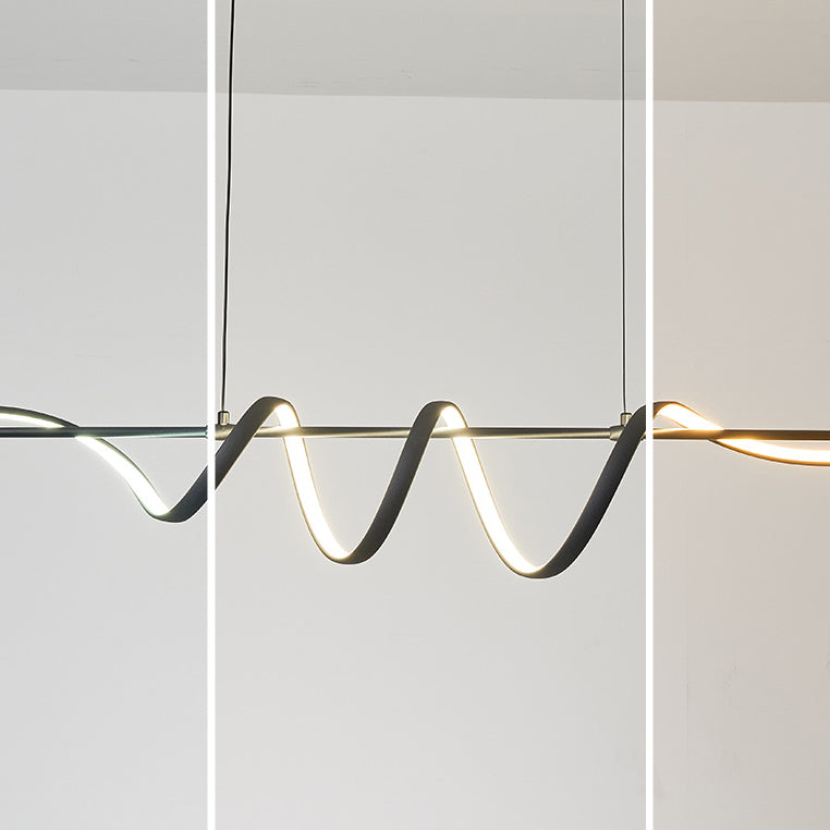 Lámpara colgante contemporánea de aluminio creativo PVC lineal curvada LED para isla de comedor 