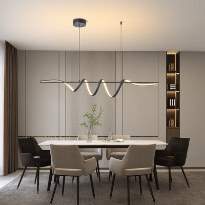 Lámpara colgante contemporánea de aluminio creativo PVC lineal curvada LED para isla de comedor 