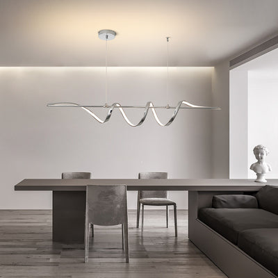 Lámpara colgante contemporánea de aluminio creativo PVC lineal curvada LED para isla de comedor 