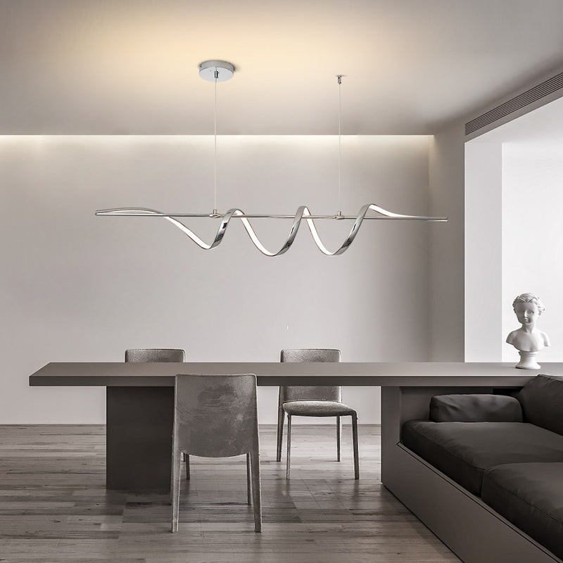 Lámpara colgante contemporánea de aluminio creativo PVC lineal curvada LED para isla de comedor 