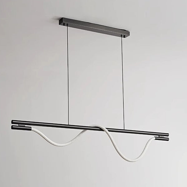 Lustre contemporain créatif en silicone tressé en cuivre courbé linéaire LED pour salle à manger 