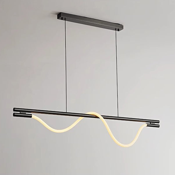 Zeitgenössisches Kreatives Geflochtenes Silikon Kupfer Gebogenes Lineares LED-Kronleuchter-Insellicht für das Esszimmer 