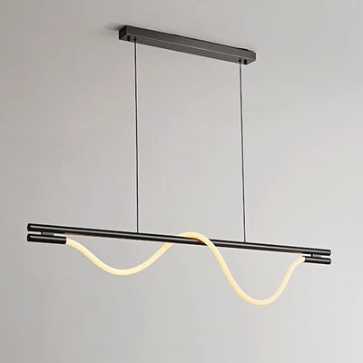 Lustre contemporain créatif en silicone tressé en cuivre courbé linéaire LED pour salle à manger 
