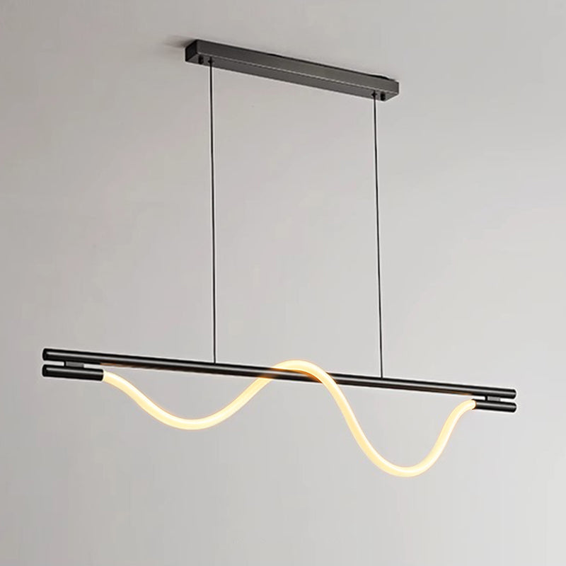 Contemporary Creative Braided Silicone Iron Curved Linear LED Chandelier Island Light For Dining Room