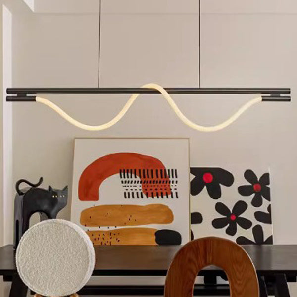 Lustre contemporain créatif en silicone tressé en cuivre courbé linéaire LED pour salle à manger 