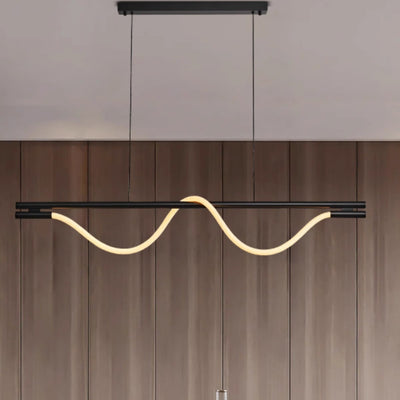 Lustre contemporain créatif en silicone tressé en cuivre courbé linéaire LED pour salle à manger 
