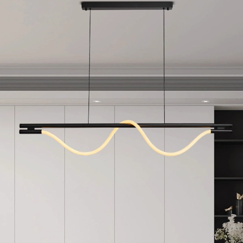 Contemporary Creative Braided Silicone Iron Curved Linear LED Chandelier Island Light For Dining Room