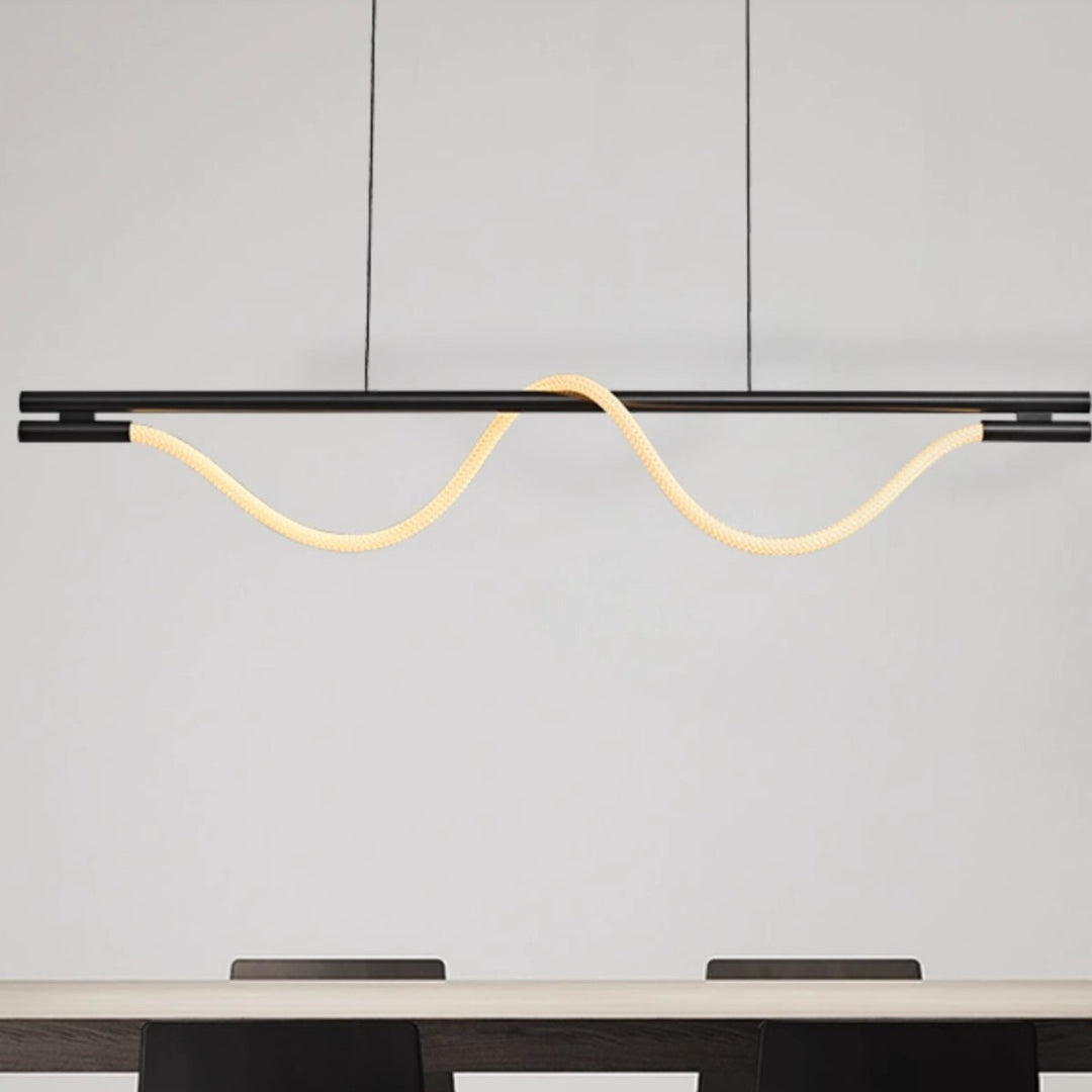 Zeitgenössisches Kreatives Geflochtenes Silikon Kupfer Gebogenes Lineares LED-Kronleuchter-Insellicht für das Esszimmer 