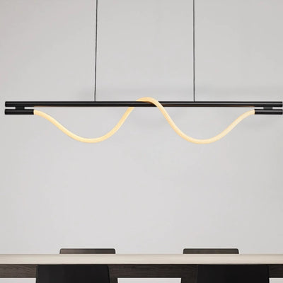 Lustre contemporain créatif en silicone tressé en cuivre courbé linéaire LED pour salle à manger 