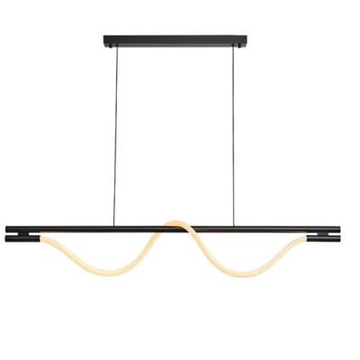 Lustre contemporain créatif en silicone tressé en cuivre courbé linéaire LED pour salle à manger 