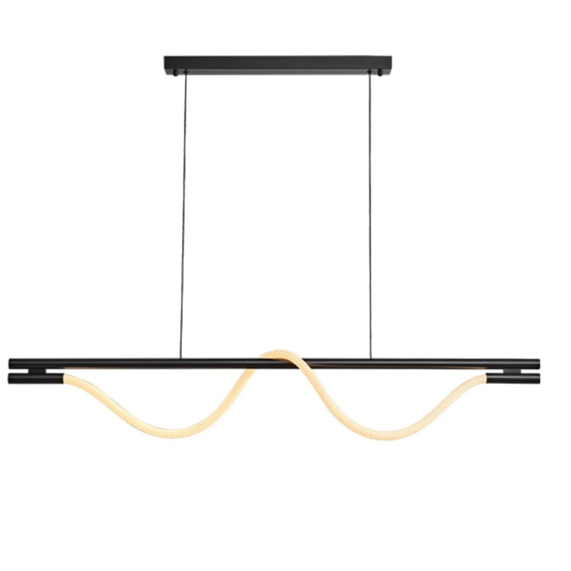 Lustre contemporain créatif en silicone tressé en cuivre courbé linéaire LED pour salle à manger 
