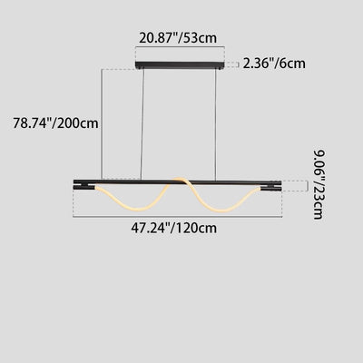 Lustre contemporain créatif en silicone tressé en cuivre courbé linéaire LED pour salle à manger 