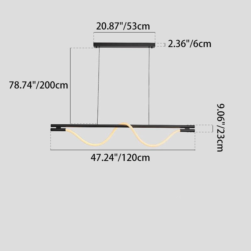Lustre contemporain créatif en silicone tressé en cuivre courbé linéaire LED pour salle à manger 